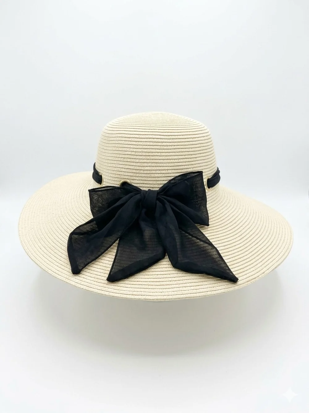 Wide Brim Straw Sun Hat with Black Bow